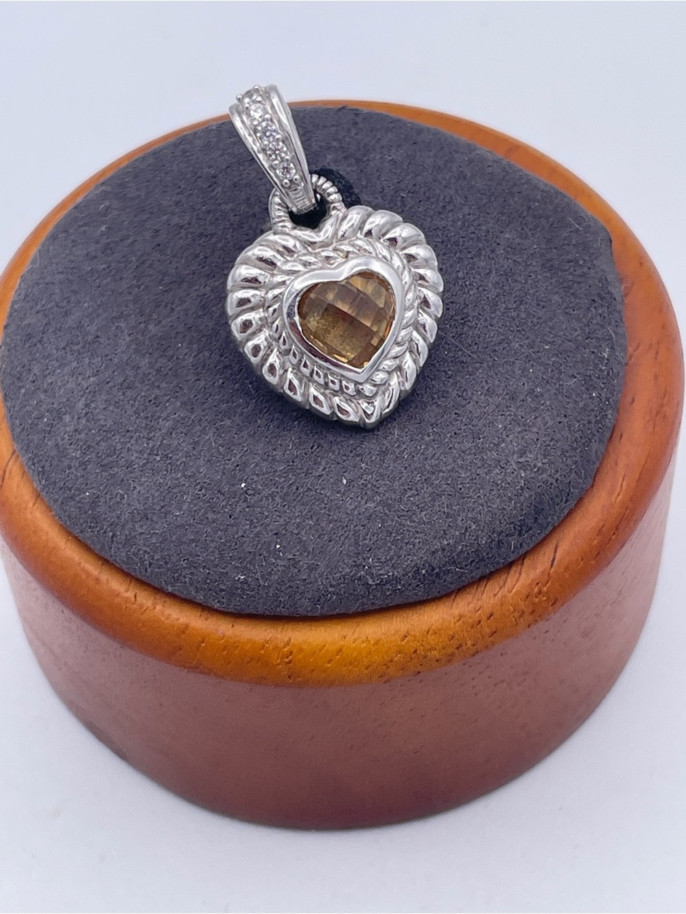 Judith Ripka Citrine Heart Enhancer Pendant Sterling Silver 925 CZ Openable Bail